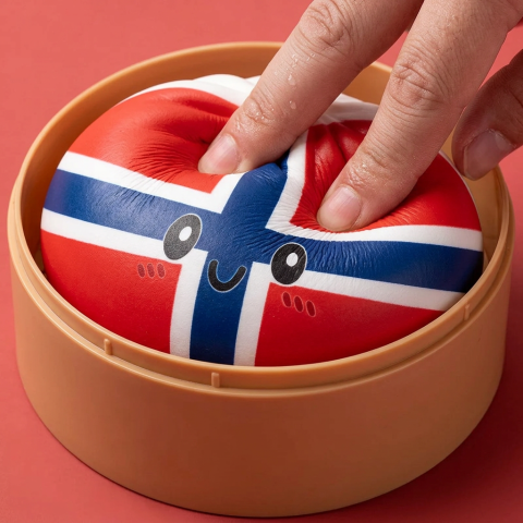 Flag Squishy Dumpling Norwegia z Koszykiem Bambusowym ściskany w dłoni