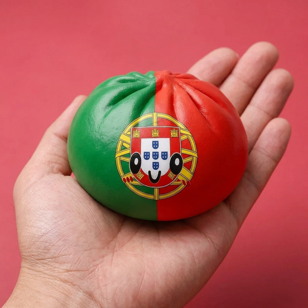 Squishy Dumpling Portugal Flaga w dłoni — porównanie rozmiaru