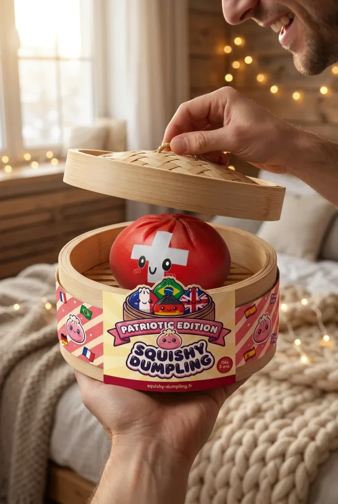 Flag Squishy Toy Szwajcaria Dumpling podczas rozpakowywania
