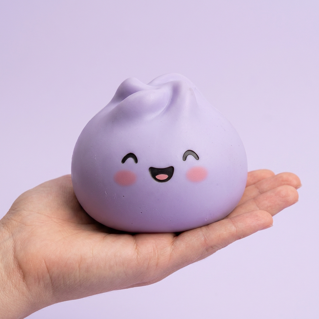 Dumpling Squishy Mystery Niespodzianka w dłoni — porównanie rozmiaru