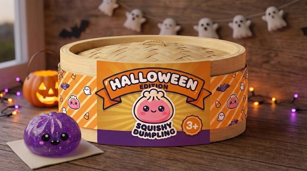 Squishy Dumpling Vampire Halloween Glitter Fiolet w codziennej aranżacji