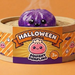 Squishy Dumpling Vampire Halloween Glitter Fiolet w bambusowym koszyku