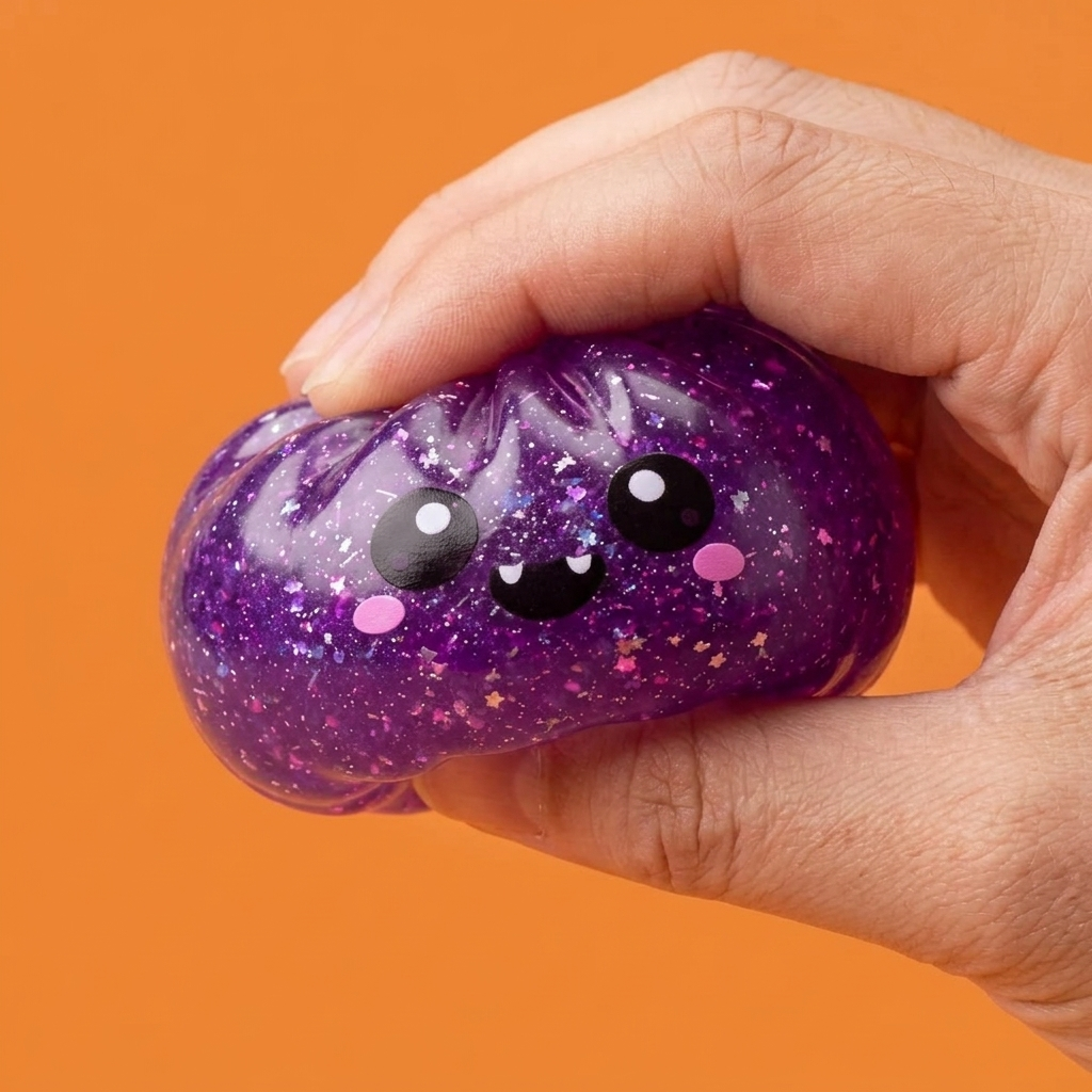 Squishy Dumpling Vampire Halloween Glitter Fiolet efekt slow-rise w akcji