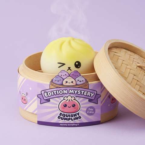 Mystery Dumpling Squishy Niespodzianka Viral w bambusowym koszyku