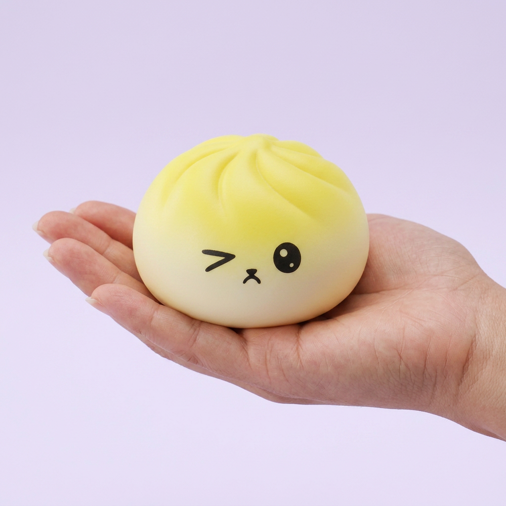 Mystery Dumpling Squishy Niespodzianka Viral w dłoni — porównanie rozmiaru