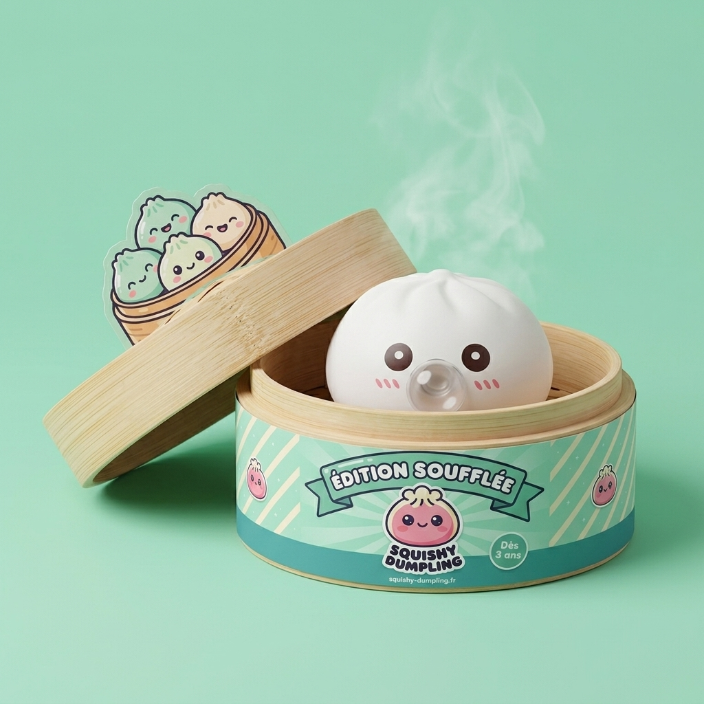 Giant Dumpling Squishy Biały Obłok w bambusowym koszyku