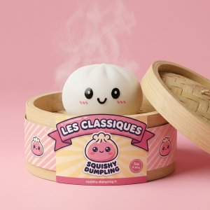 Dumpling Squishy Śnieżnobiały w bambusowym koszyku