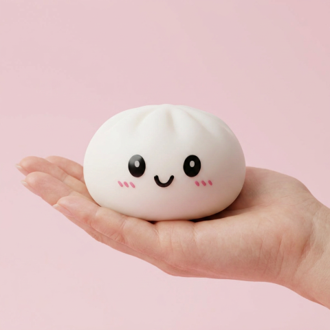 Dumpling Squishy Śnieżnobiały w dłoni — porównanie rozmiaru