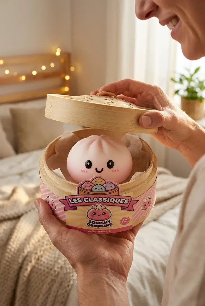Dumpling Squishy Śnieżnobiały podczas rozpakowywania