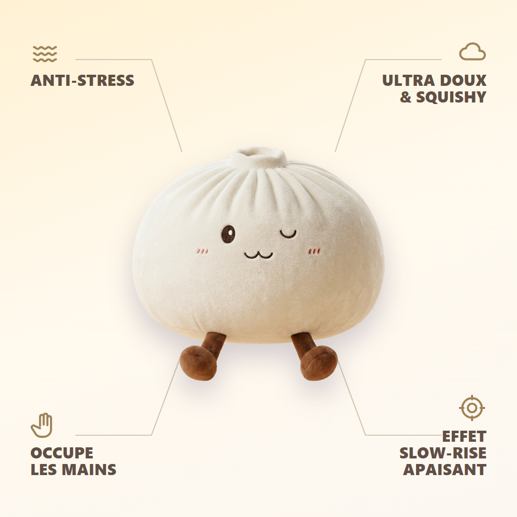 Dumplings Squishy Toy XXL Biały infografika: najważniejsze zalety
