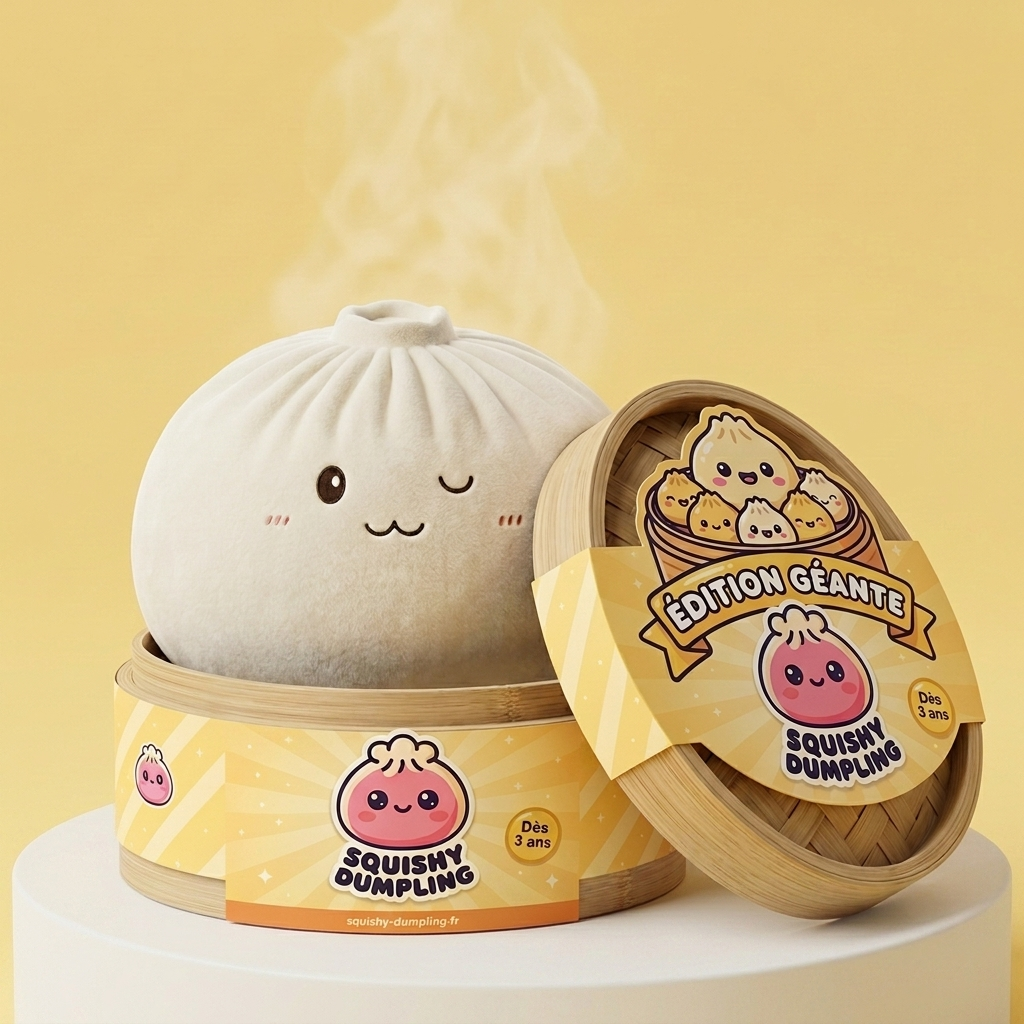 Dumplings Squishy Toy XXL Biały w bambusowym koszyku