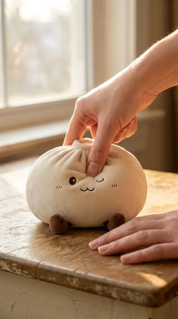 Dumplings Squishy Toy XXL Biały podczas ściskania