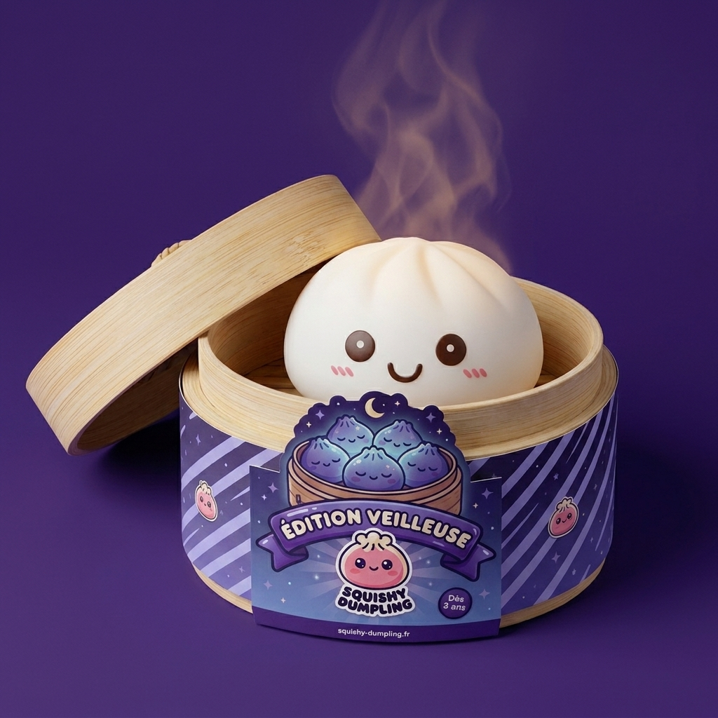 Dumpling Squishy Lampka Nocna Biały Księżyc w bambusowym koszyku