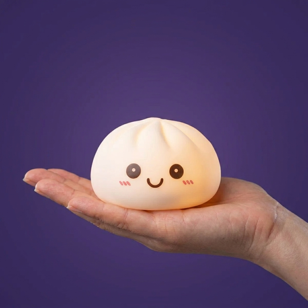 Dumpling Squishy Lampka Nocna Biały Księżyc w dłoni — porównanie rozmiaru