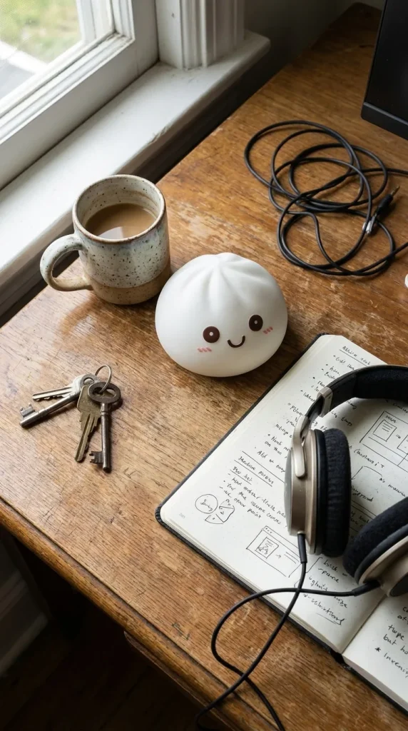 Dumpling Squishy Lampka Nocna Biały Księżyc na biurku