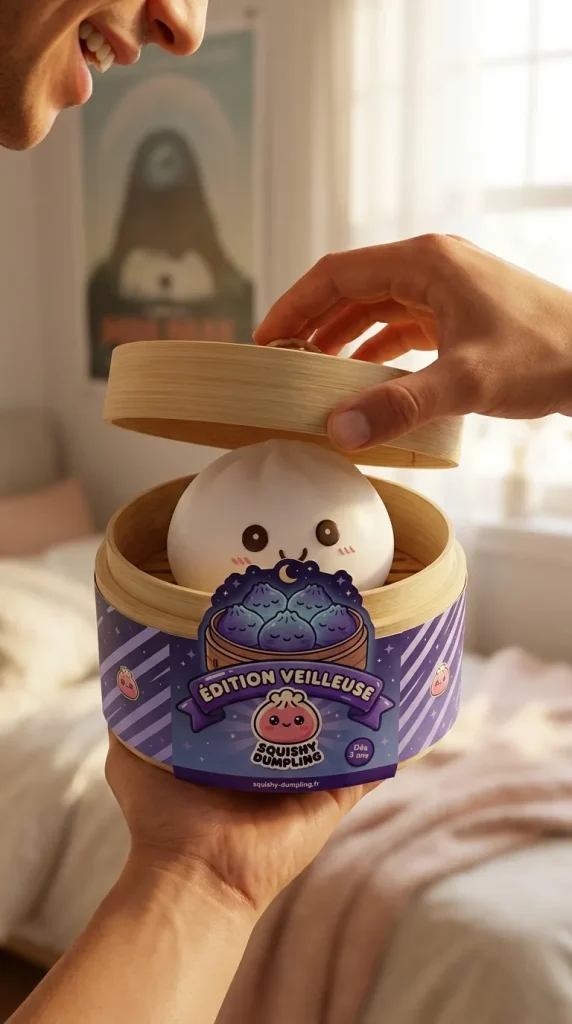Dumpling Squishy Lampka Nocna Biały Księżyc podczas rozpakowywania
