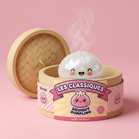 Dumpling Squishy Biały Obłok w bambusowym koszyku