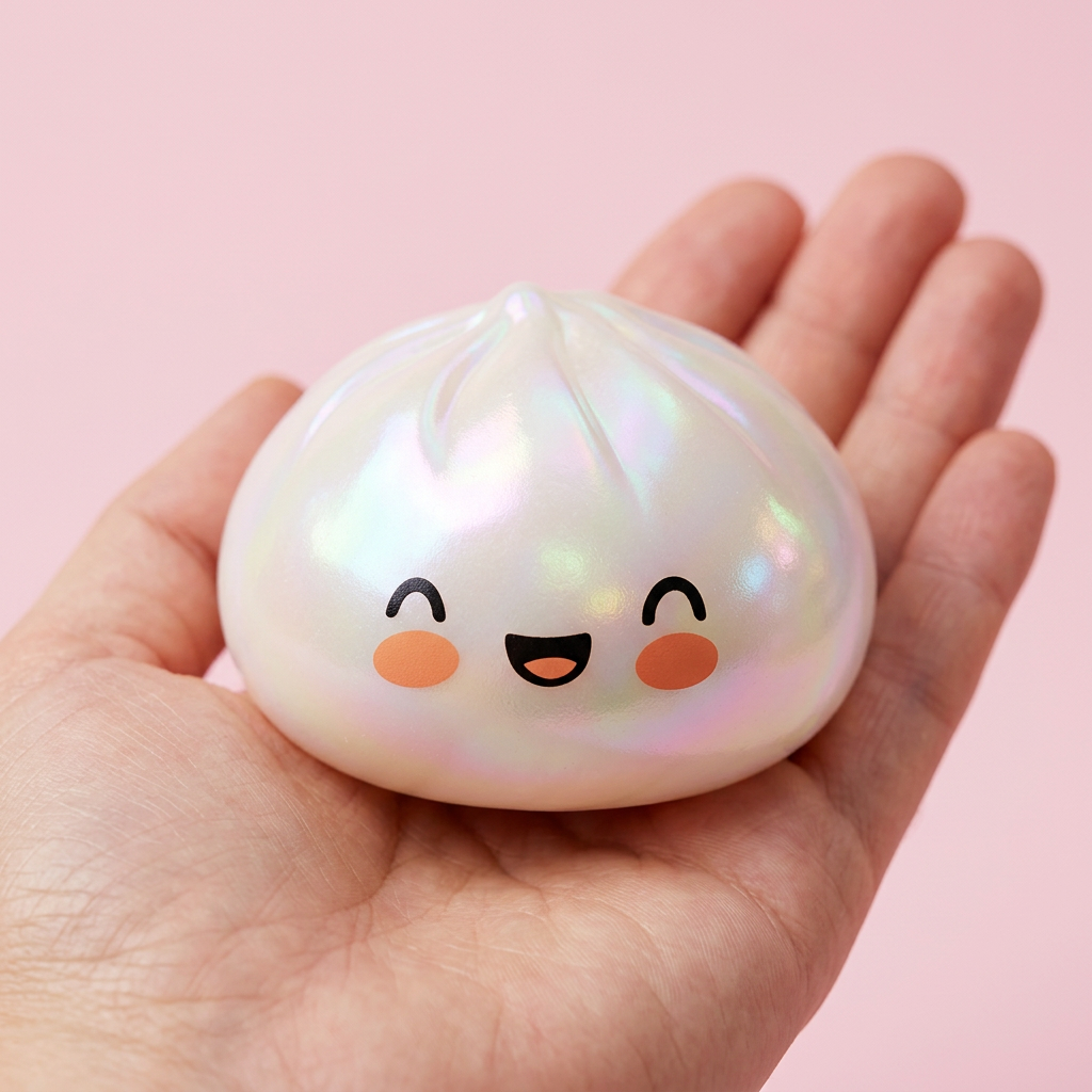Dumpling Squishy Biały Obłok w dłoni — porównanie rozmiaru
