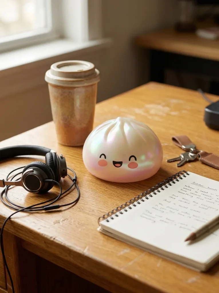Dumpling Squishy Biały Obłok na biurku