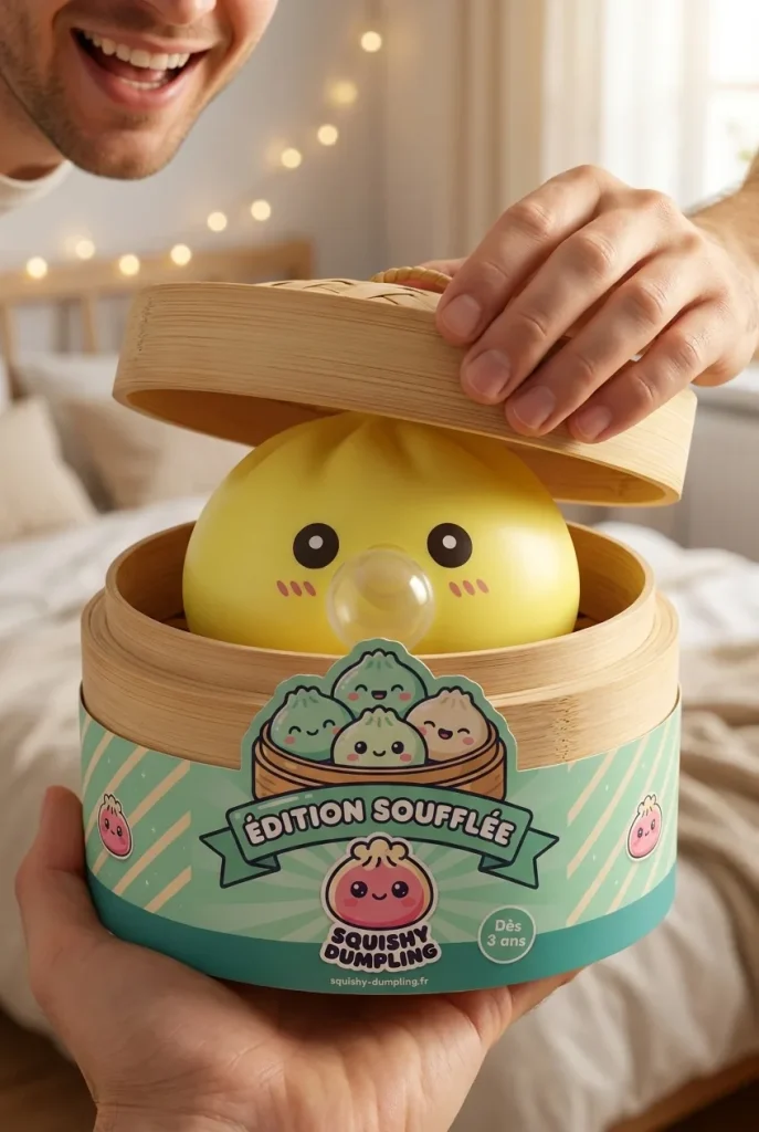 Jumbo Dumpling Squishy Żółty XXL podczas rozpakowywania