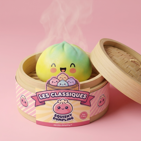 Squishy Dumpling Yellow Fade Żółty Ombre w bambusowym koszyku