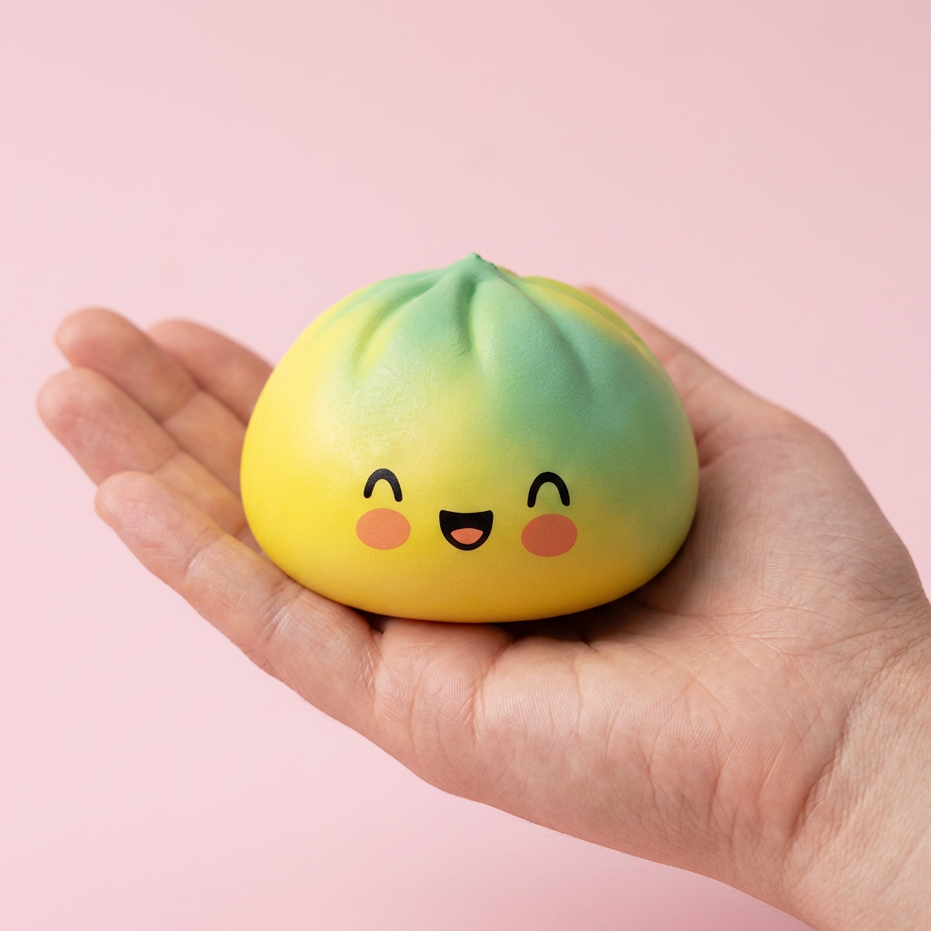 Squishy Dumpling Yellow Fade Żółty Ombre w dłoni — porównanie rozmiaru