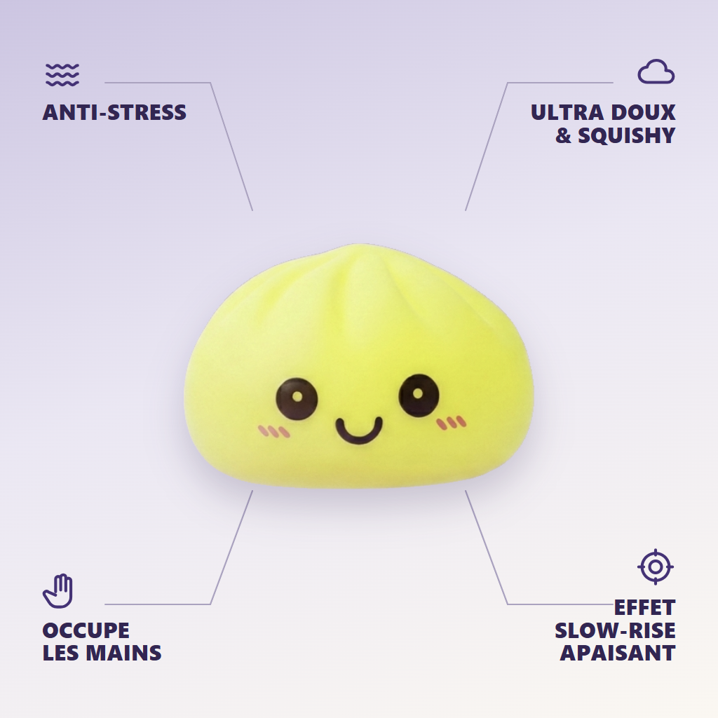 Dumpling Squishy Lampka Nocna Słoneczny Żółty infografika: najważniejsze zalety