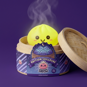 Dumpling Squishy Lampka Nocna Słoneczny Żółty w bambusowym koszyku
