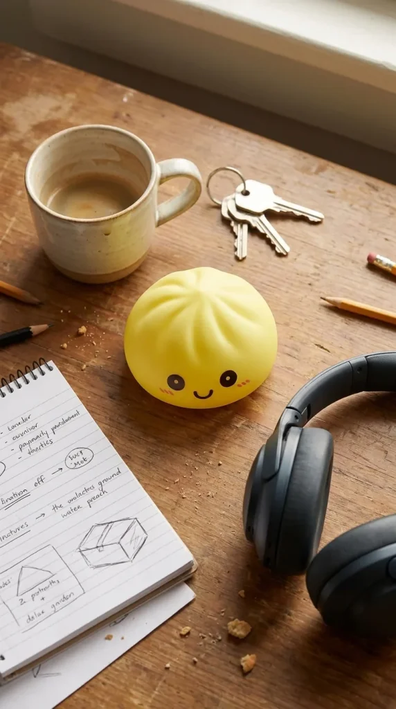 Dumpling Squishy Lampka Nocna Słoneczny Żółty na biurku
