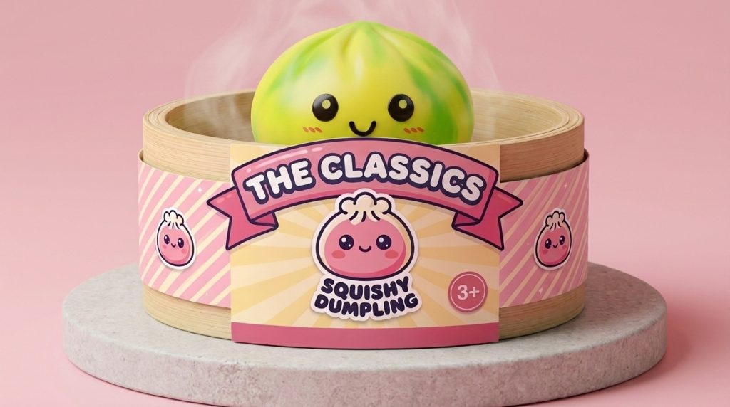 Squishy Dumpling Tie Dye Żółty Cytrynowy w bambusowym koszyku