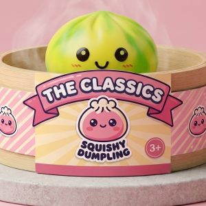 Squishy Dumpling Tie Dye Żółty Cytrynowy w bambusowym koszyku