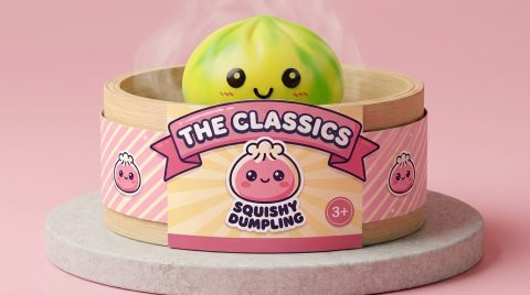 Squishy Dumpling Tie Dye Żółty Cytrynowy w bambusowym koszyku