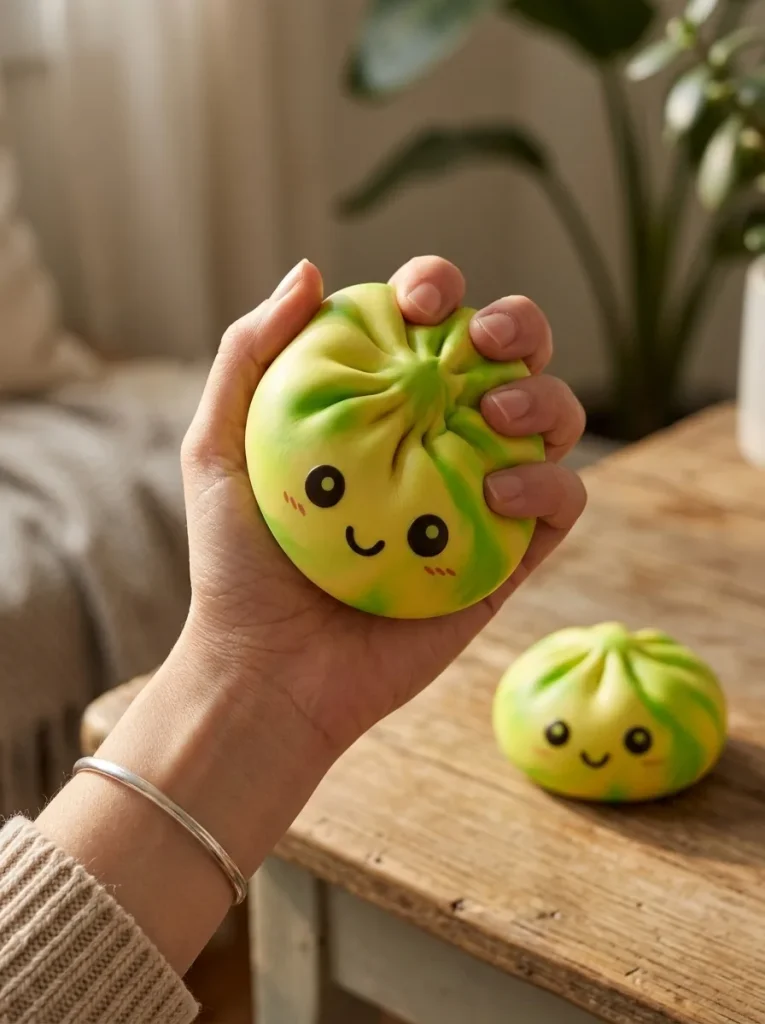 Squishy Dumpling Tie Dye Żółty Cytrynowy podczas ściskania