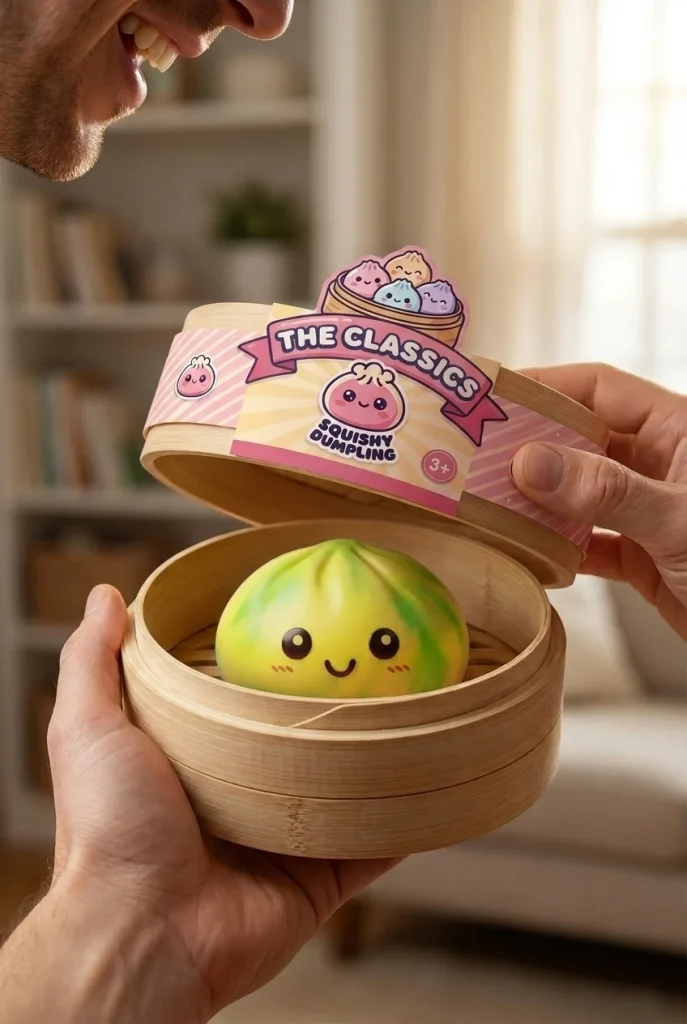 Squishy Dumpling Tie Dye Żółty Cytrynowy podczas rozpakowywania