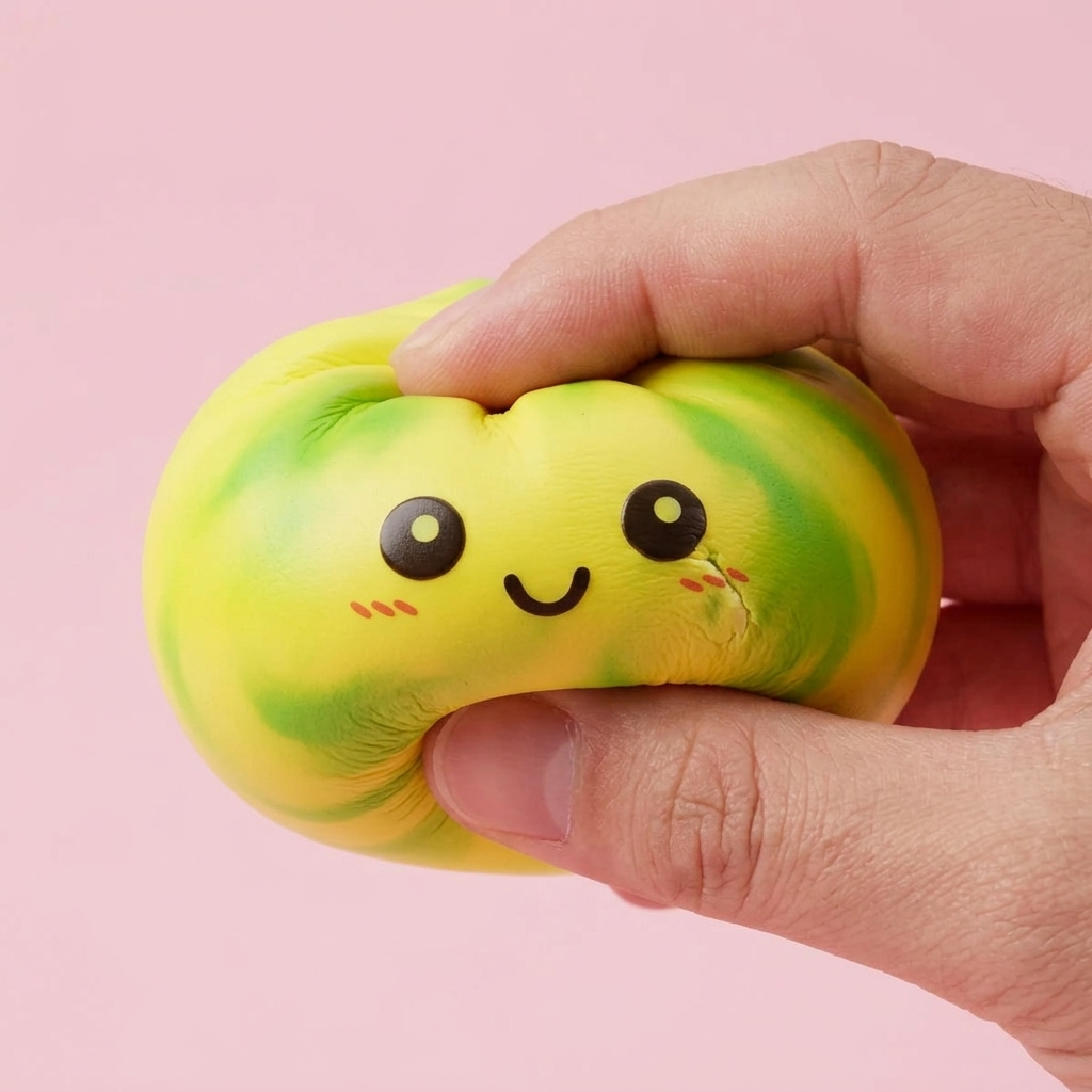 Squishy Dumpling Tie Dye Żółty Cytrynowy efekt slow-rise w akcji