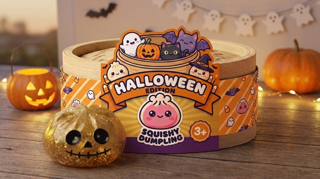 Dumpling Squishy Zombie Halloween Glitter Złoty w codziennej aranżacji