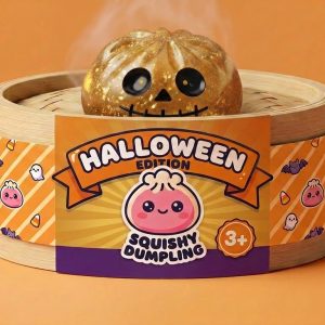 Dumpling Squishy Zombie Halloween Glitter Złoty w bambusowym koszyku