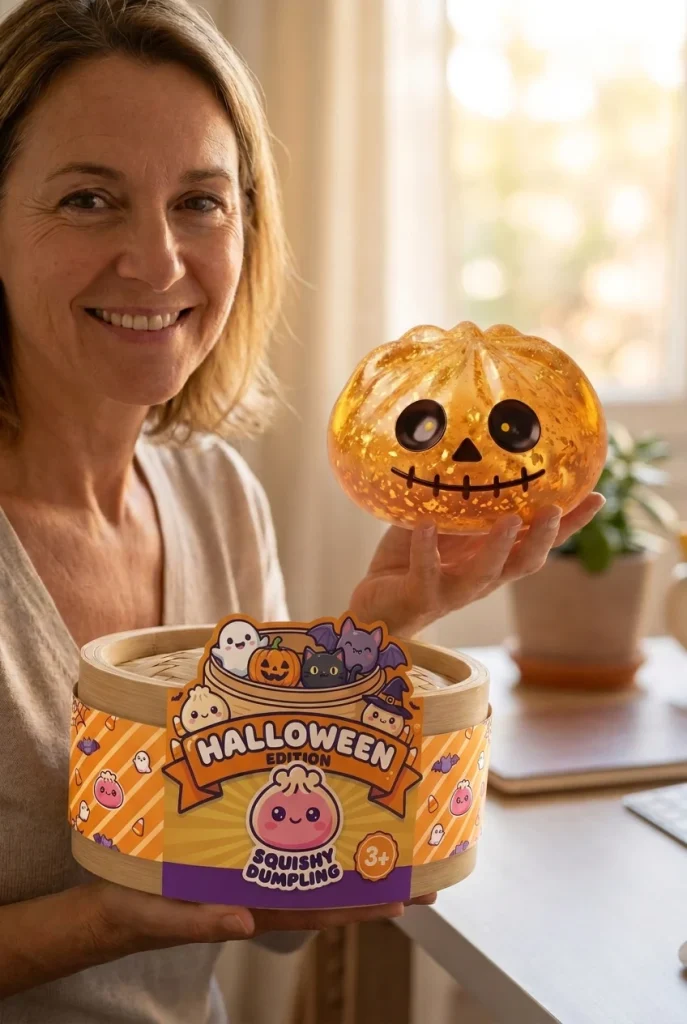 Dumpling Squishy Zombie Halloween Glitter Złoty z pudełkiem