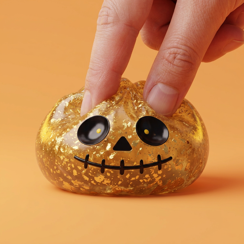 Dumpling Squishy Zombie Halloween Glitter Złoty efekt slow-rise w akcji