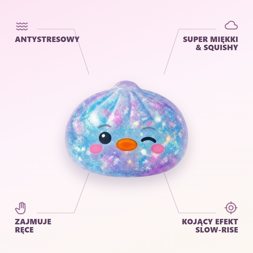 Squishy Dumpling Pingwin Niebieski Galaxy infografika: najważniejsze zalety