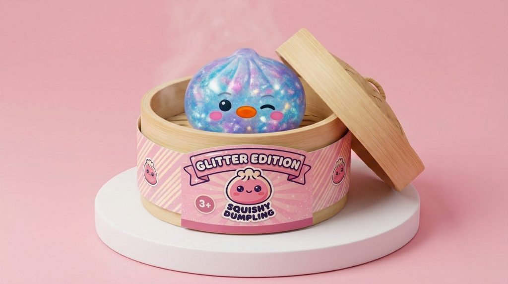 Squishy Dumpling Pingwin Niebieski Galaxy w bambusowym koszyku