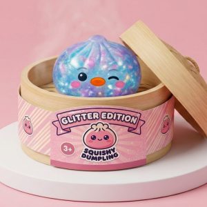 Squishy Dumpling Pingwin Niebieski Galaxy w bambusowym koszyku