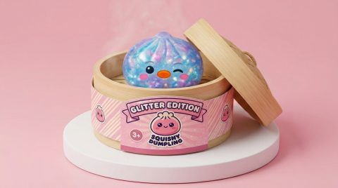 Squishy Dumpling Pingwin Niebieski Galaxy w bambusowym koszyku