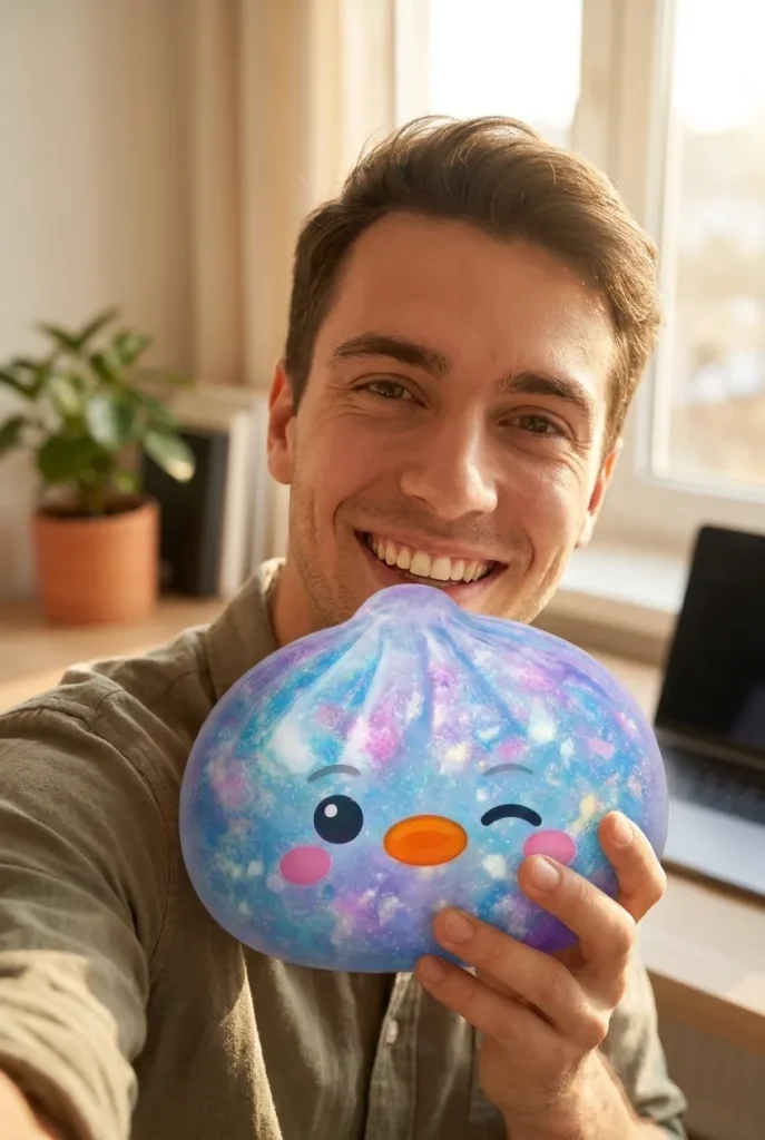 Squishy Dumpling Pingwin Niebieski Galaxy na co dzień
