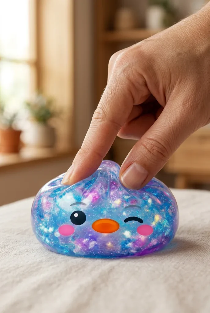 Squishy Dumpling Pingwin Niebieski Galaxy podczas ściskania