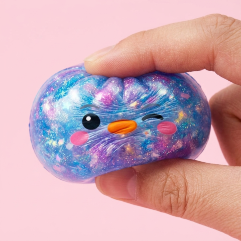 Squishy Dumpling Pingwin Niebieski Galaxy efekt slow-rise w akcji