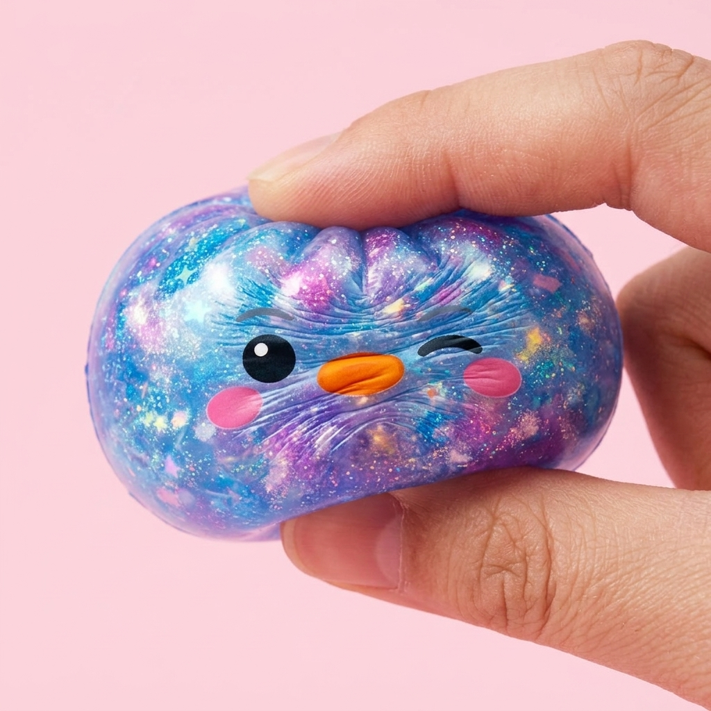 Squishy Dumpling Pingwin Niebieski Galaxy efekt slow-rise w akcji