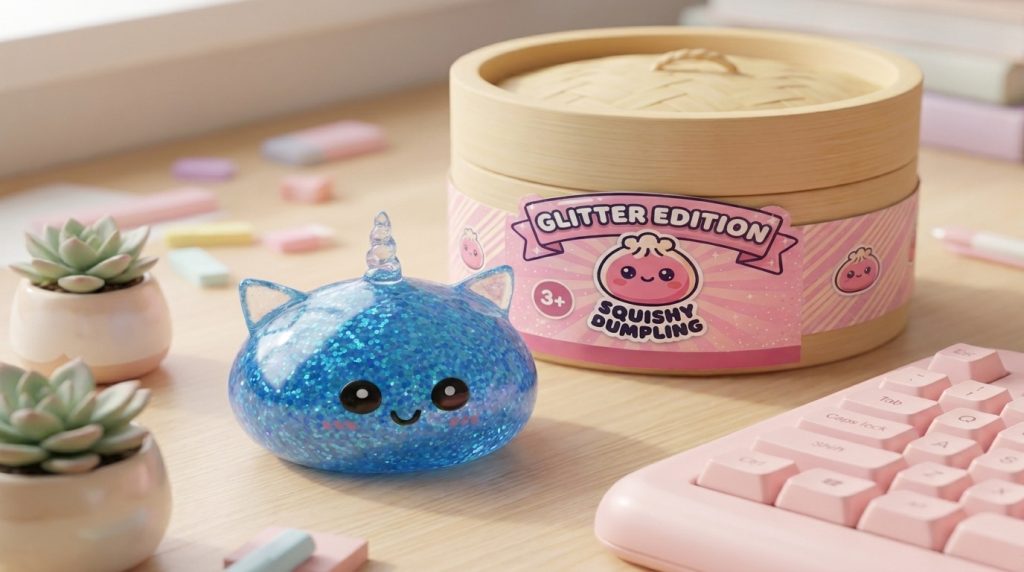 Dumpling Squishy Jednorożec Glitter Niebieski w codziennej aranżacji
