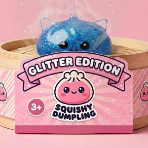 Dumpling Squishy Jednorożec Glitter Niebieski w bambusowym koszyku