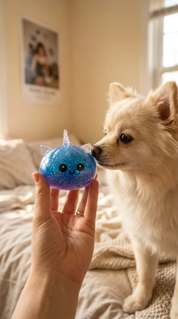 Dumpling Squishy Jednorożec Glitter Niebieski z pluszakiem